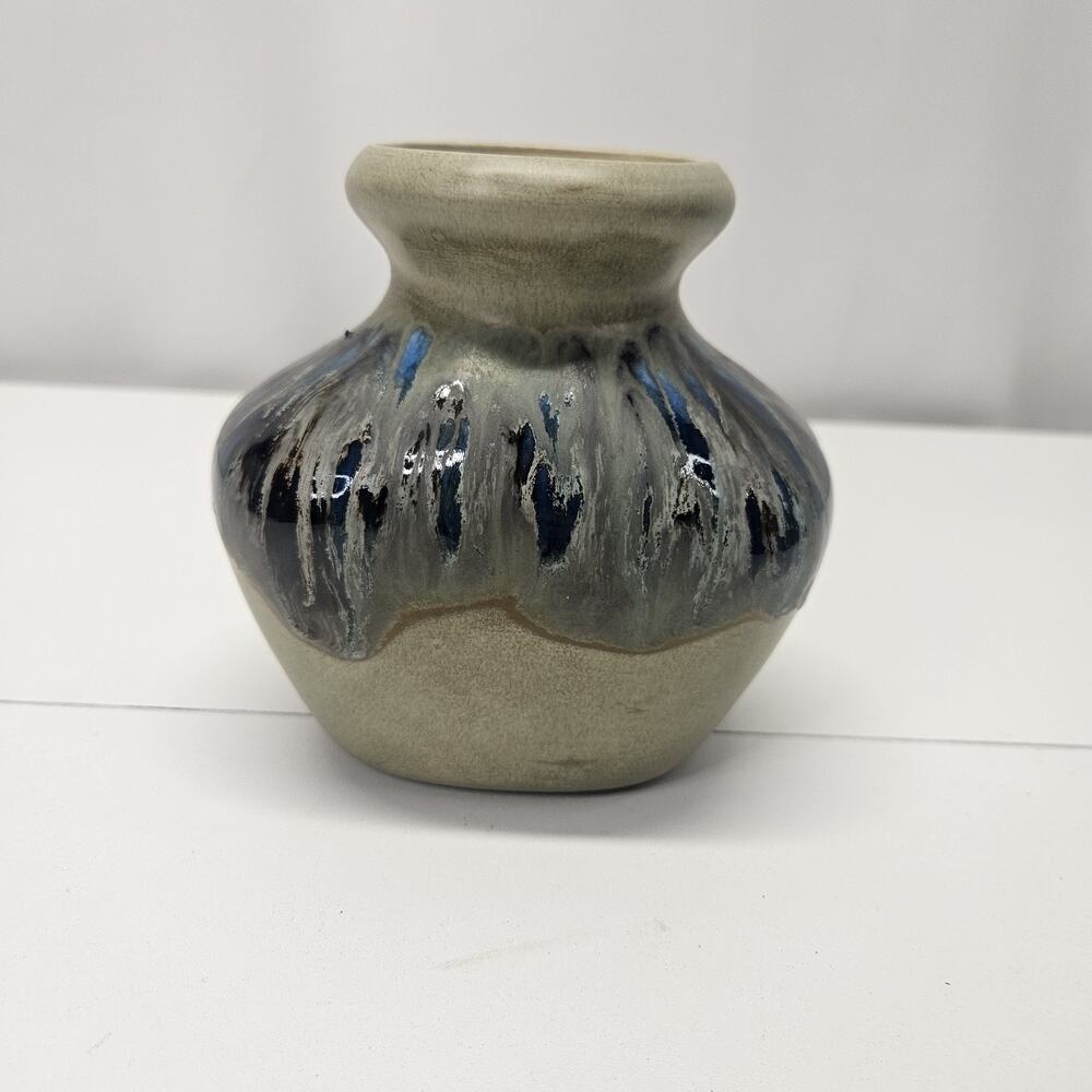 Vintage 90s Studio Art Artist Signed Mini Glazed Pottery Vase 5x4"